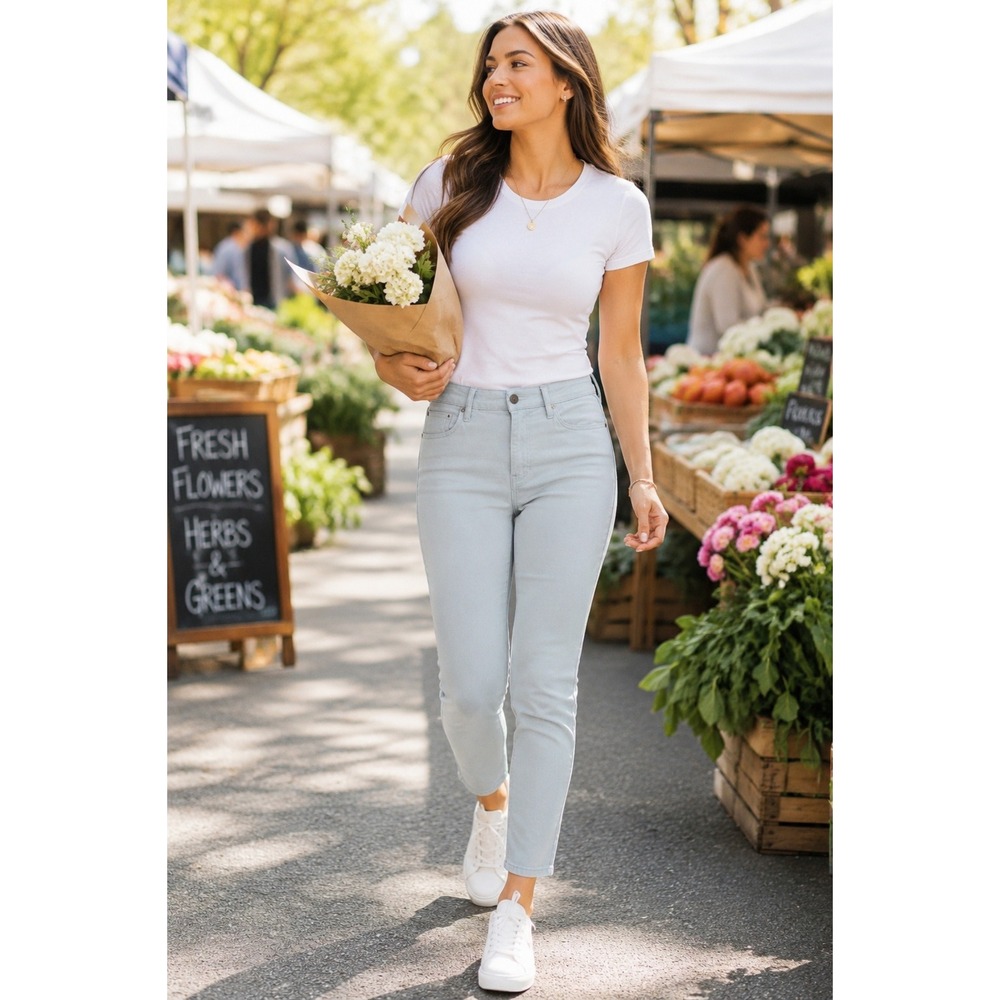 Buffalo David Bitton Havana High Rise Ankle Pants Soft Stretch 8/29 Light Blue
